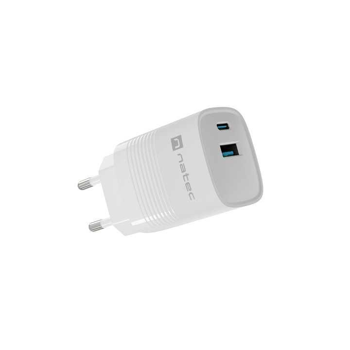 Зарядно за стена NATEC Ribera GaN, 30W USB-A + USB-C, Бяло - NUC-2140 - 1
