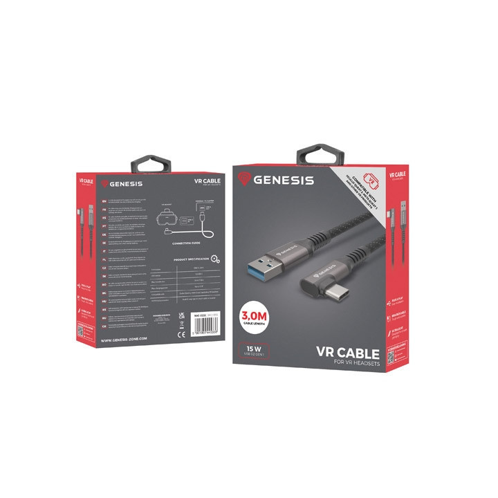 Кабел Genesis USB-C към USB-A, 3м, 5Gb/s, PD 15W, Черен - NVC-2220 - 6