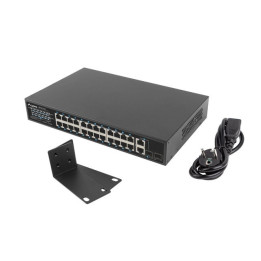 Мрежов комутатор Lanberg, 24x 100Mbps PoE+/2x SFP Gigabit, 360W, Rack 19" - RSFE-24P-2C-360 - 1