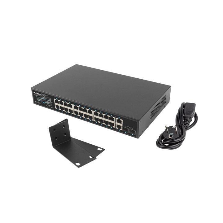 Мрежов комутатор LANBERG, 24x 1GB PoE+/2x GB SFP, 250W, Rack 19" - RSGE-24P-2GE-2S-250 - 1