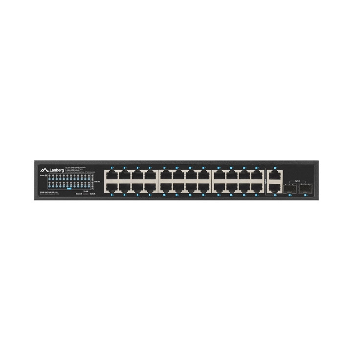 Мрежов комутатор LANBERG, 24x 1GB PoE+/2x GB SFP, 250W, Rack 19" - RSGE-24P-2GE-2S-250 - 6