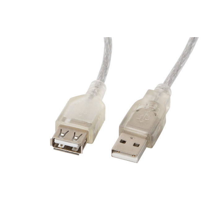 Удължителен кабел Lanberg USB 2.0 AM-AF, 1.8m, прозрачен - CA-USBE-12CC-0018-TR - 1
