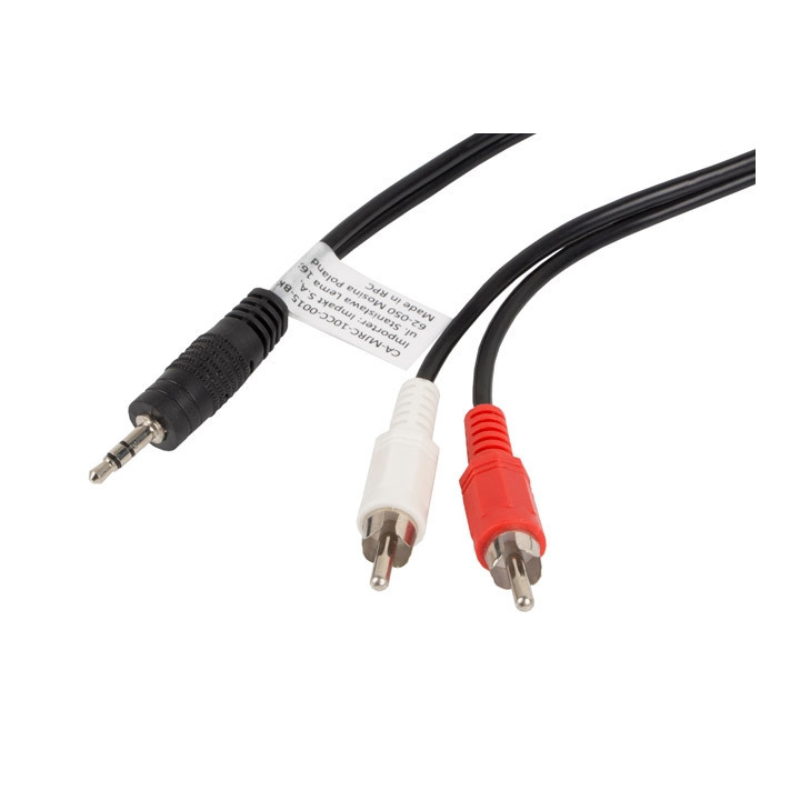Кабел Lanberg, Mini Jack 3.5mm към 2x RCA Chinch, 1.5m, Черен - CA-MJRC-10CC-0015-BK - 1