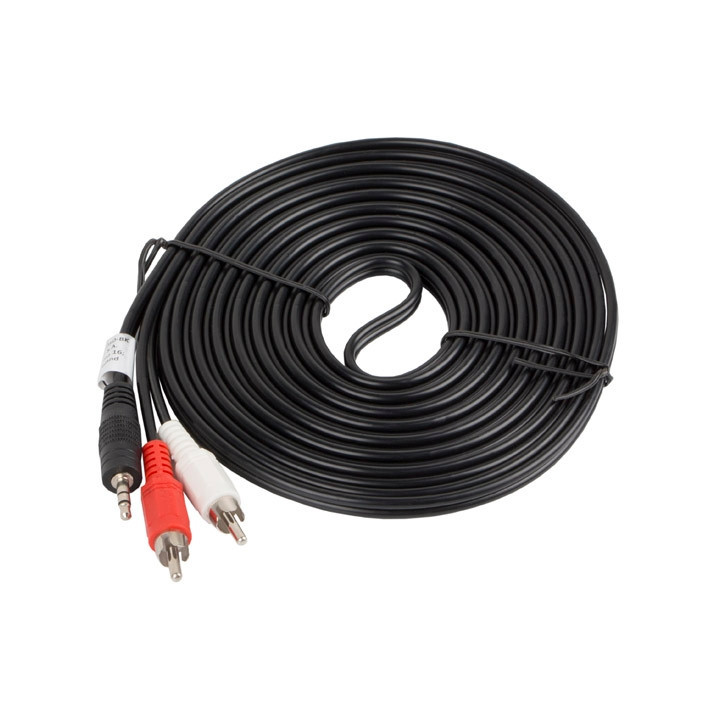 Аудио кабел Lanberg, Mini Jack 3.5mm към 2x RCA, 5m - CA-MJRC-10CC-0050-BK - 2
