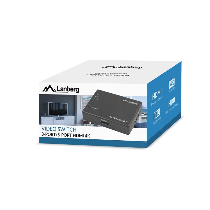 HDMI превключвател Lanberg SWV-HDMI-0003, 3x HDMI вход + 1 HDMI изход, 4K@60Hz поддръжка - SWV-HDMI-0003 - 6