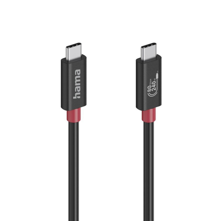 USB кабел HAMA Essential, USB-C, 1 м, 80 Gbit/s, 240 W, черен - 200799 - 2