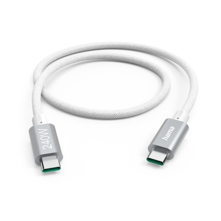 Кабел за зареждане HAMA, USB-C към USB-C, 240W, 5Gbit/s, 1.5м, Бял - 201721 - 1