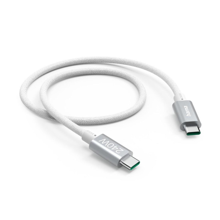 Кабел за зареждане HAMA, USB-C към USB-C, 240W, 5Gbit/s, 1.5м, Бял - 201721 - 2