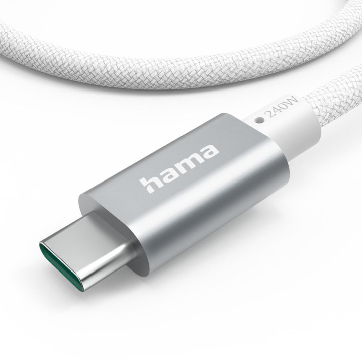 Кабел за зареждане HAMA, USB-C към USB-C, 240W, 5Gbit/s, 1.5м, Бял - 201721 - 4