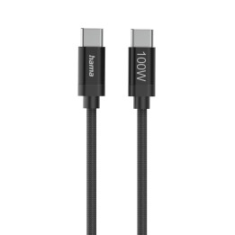 Кабел за зареждане HAMA Fabric, USB-C към USB-C, 100W, 1.5м, Nylon, Черен - 201740 - 1