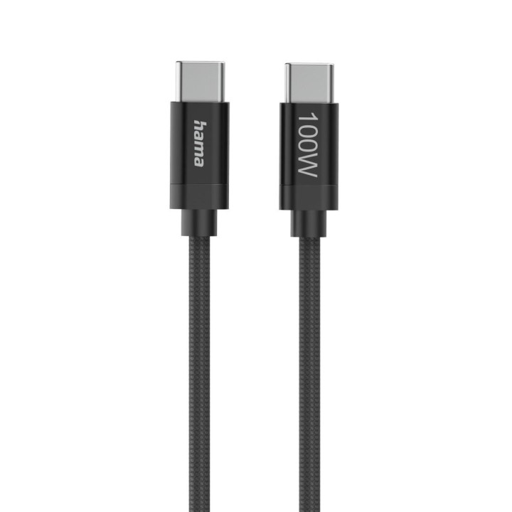 Кабел за зареждане HAMA Fabric, USB-C към USB-C, 100W, 1.5м, Nylon, Черен - 201740 - 1