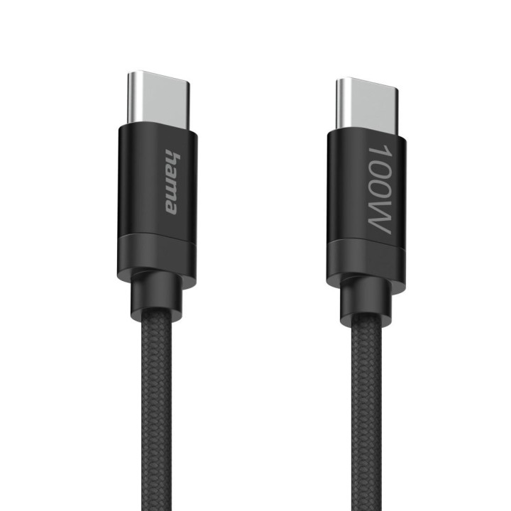 Кабел за зареждане HAMA Fabric, USB-C към USB-C, 100W, 1.5м, Nylon, Черен - 201740 - 3