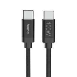 Кабел за зареждане HAMA Fabric, USB-C to USB-C, 100W, 3m, Nylon, Черен - 201749 - 1