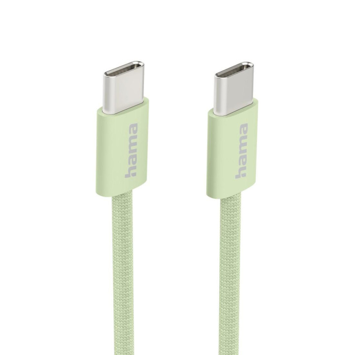 Кабел за зареждане HAMA Fabric, USB-C - USB-C, 1м, Nylon, Зелен - 201726 - 2