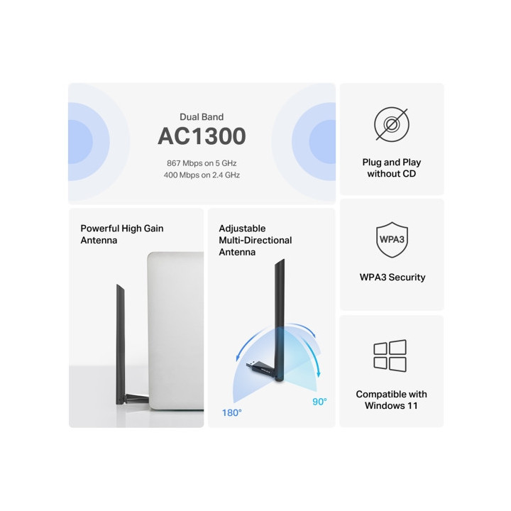 Wi-Fi адаптер Mercusys MA30H, USB 2.0, AC1300 - 3