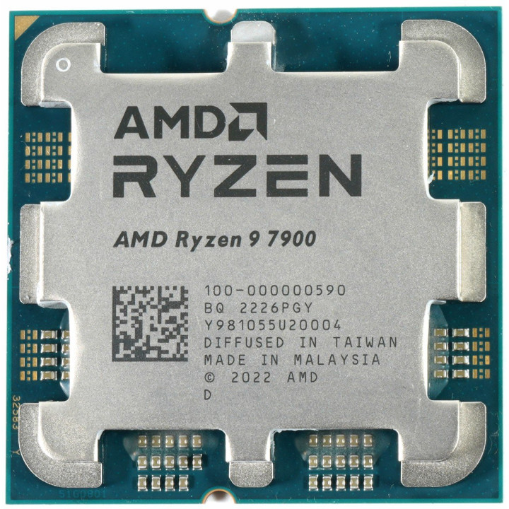 Процесор AMD Ryzen 9 7900, 3.7GHz, Boost 5.4GHz, 12C/24T, 64MB, AM5, Zen 4, 65W TDP, без оригинална опаковка - 100-100000590MPK
