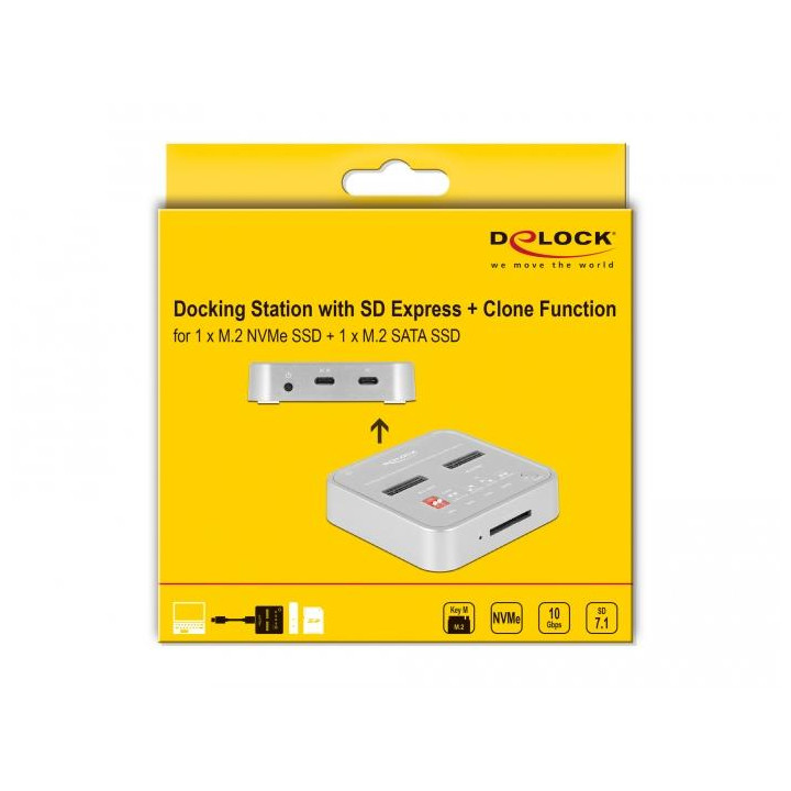 Докинг станция DeLock, SD Express Card Reader, M.2 NVMe/SATA, USB-C - 