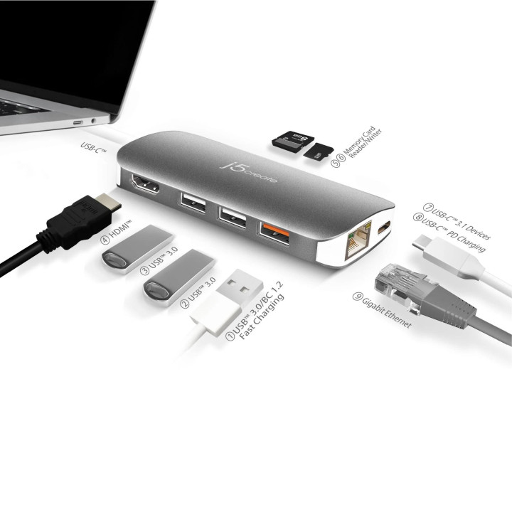 Докинг станция j5create JCD383, HDMI, RJ45, SD, microSD, USB, USB-C - 