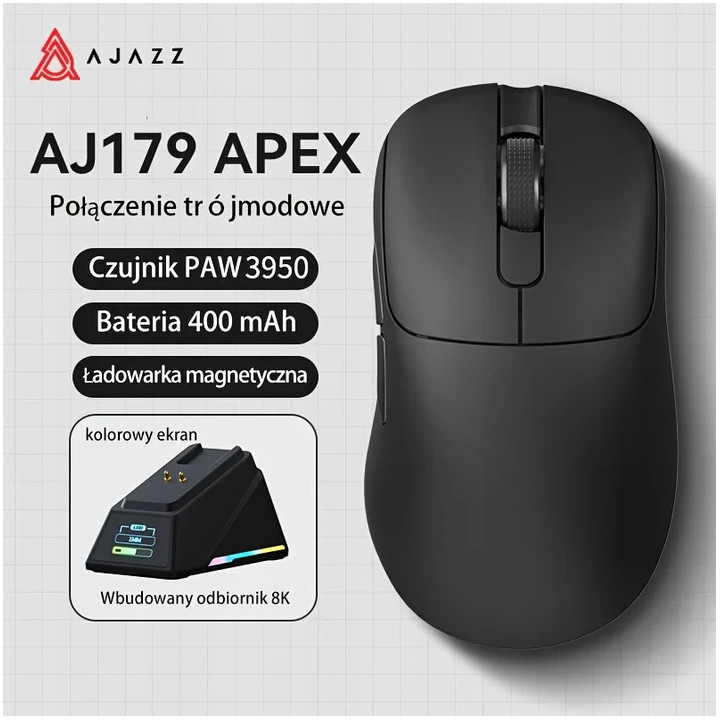 Безжична геймърска мишка Ajazz AJ179 APEX, 8000Hz, PAW3950 APEX сензор