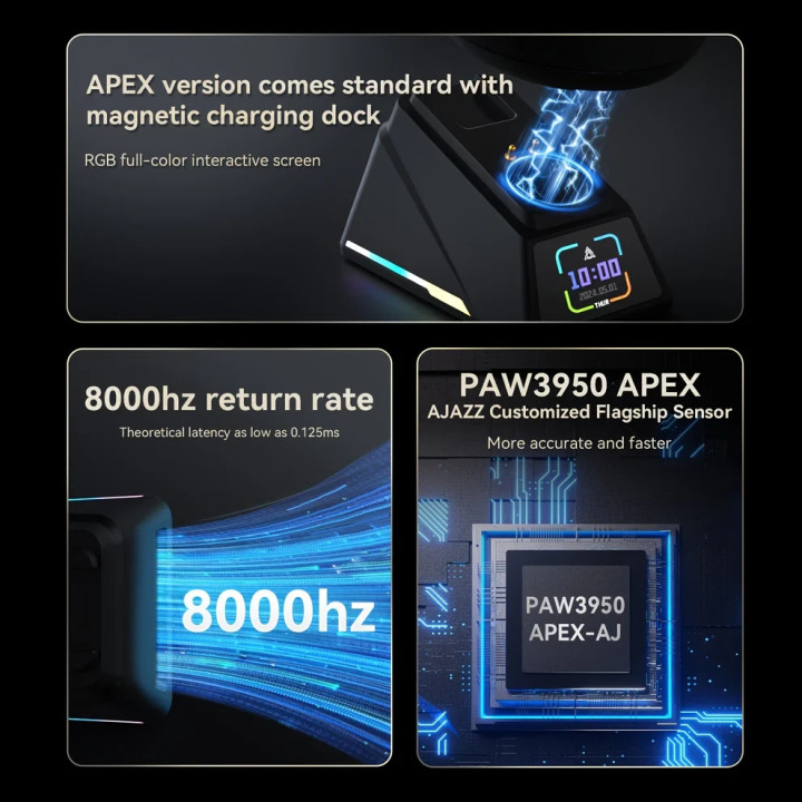 Безжична геймърска мишка Ajazz AJ179 APEX, 8000Hz, PAW3950 APEX сензор