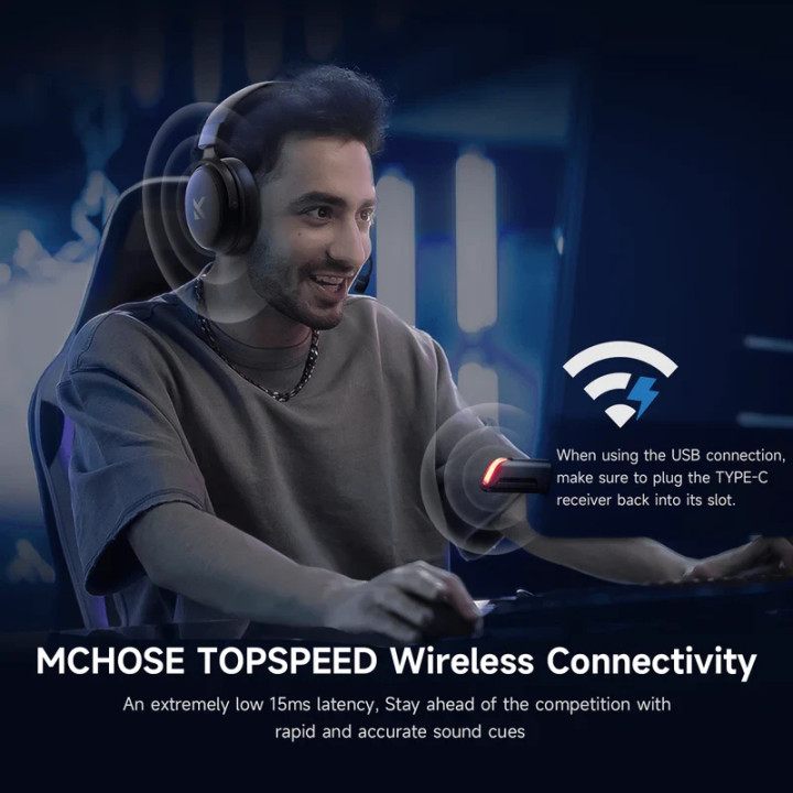Безжични геймърски слушалки MCHOSE V9 Pro, 53mm, Bluetooth/2.4G, 2000m
