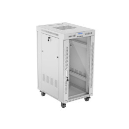 Комуникационен шкаф Lanberg 19" 22U 600x800, стъклена врата, сива - FF