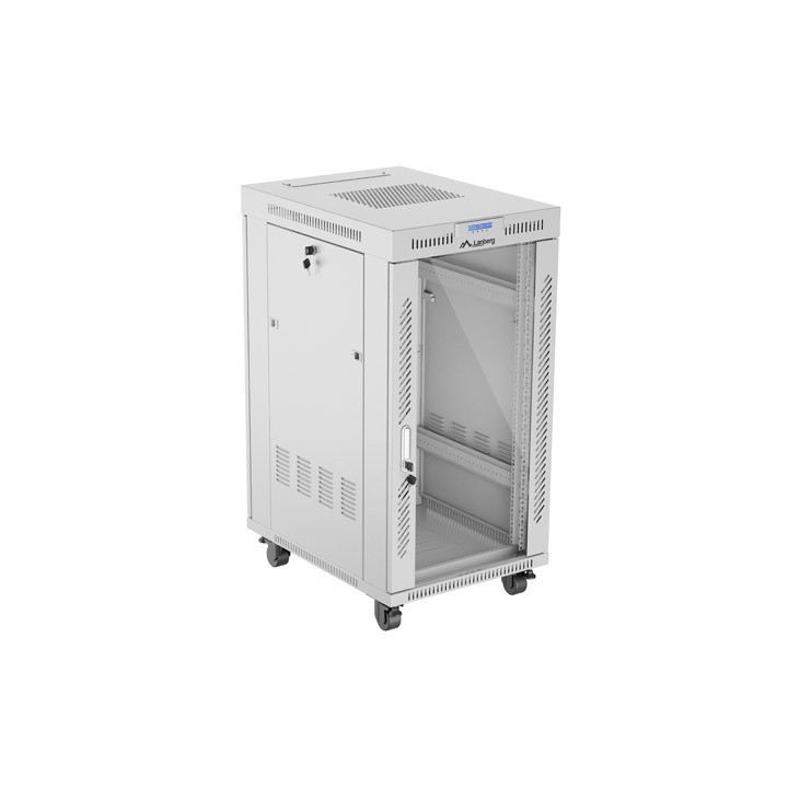 Комуникационен шкаф Lanberg 19" 22U 600x800, стъклена врата, сива - FF