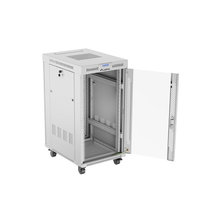 Комуникационен шкаф Lanberg 19" 22U 600x800, стъклена врата, сива - FF