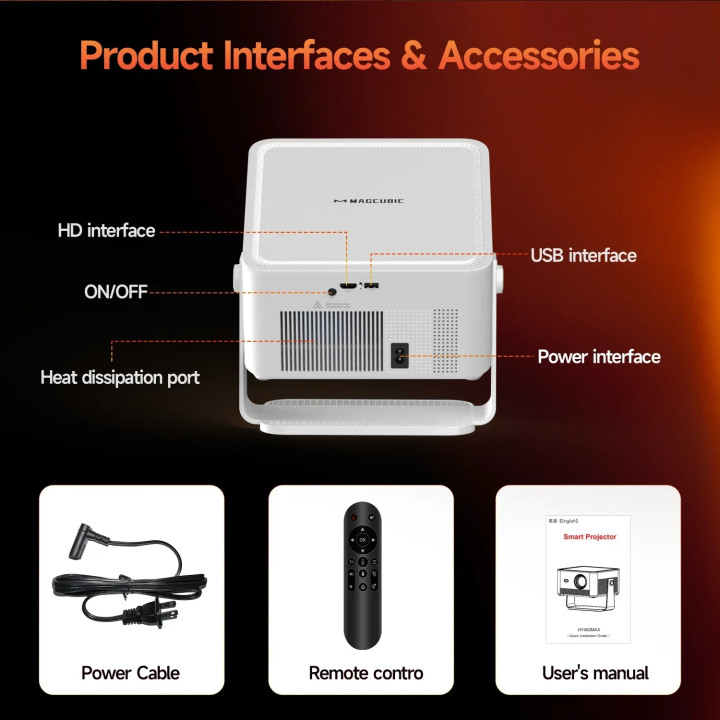 Преносим мултимедиен проектор MagCubic HY450MAX, 8K поддръжка, Allwinn