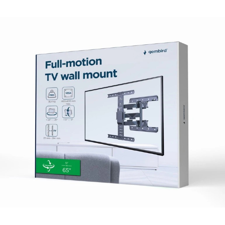 Стенна стойка за телевизор Gembird WM-65ST-01, 32"-65", регулируема, 3