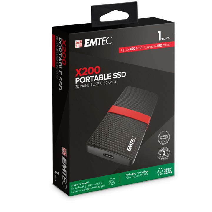 Външен SSD EMTEC X200, 1TB USB-C 3.1 Gen 1 (5Gbps) - ECSSD1TX200