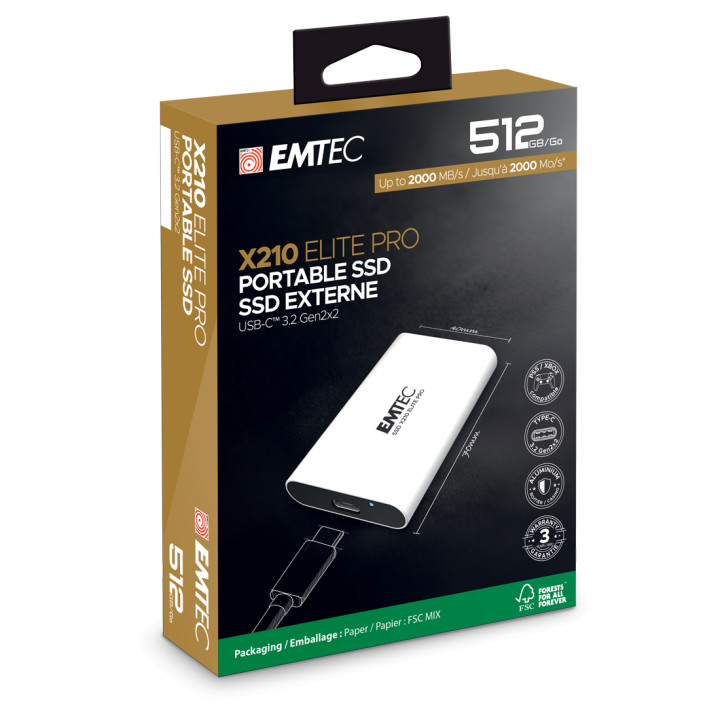 Външен SSD диск EMTEC X210 Pro, 512GB USB 3.2 Gen2x2 - ECSSD512GX210P