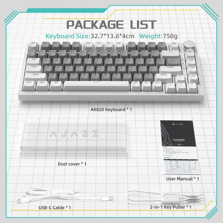 Bluetooth механична геймърска клавиатура Ajazz AK820, 75%, USB, Linear