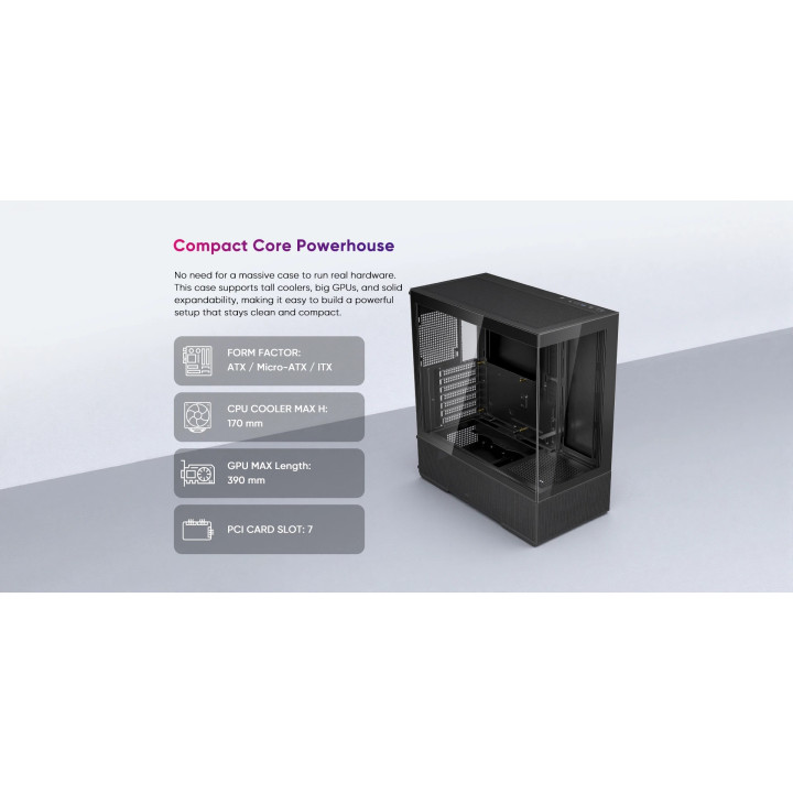 Кутия за компютър 1stPlayer Crystal Vision CV7, Middle Tower ATX, Черн