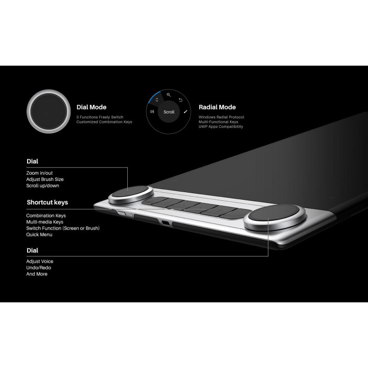 Графичен таблет HUION Inspiroy Dial 2, 5080 LPI, USB-C/Bluetooth - Q63