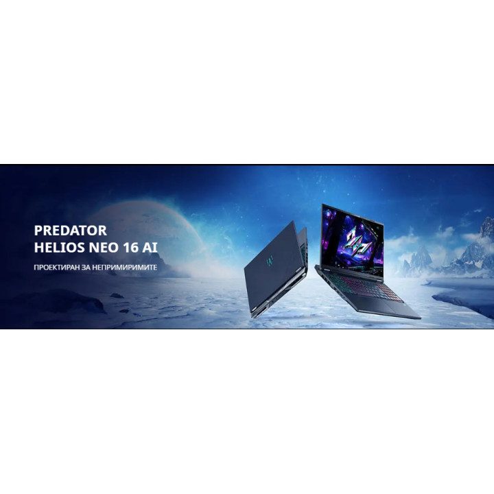 Лаптоп ACER Predator Helios Neo 16 AI PHN16-73-9649, 16" WQXGA 240Hz, Intel Core Ultra 9 275HX, RTX 5070 Ti 12GB, 16GB DDR5 6400