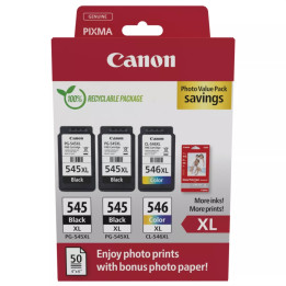 Оригинален комплект мастилени касети Canon PG-545XL/CL-546XL, CMYK, 2x15ml Black + 1x13ml Color, до 400 str. Black/300 str. Colo