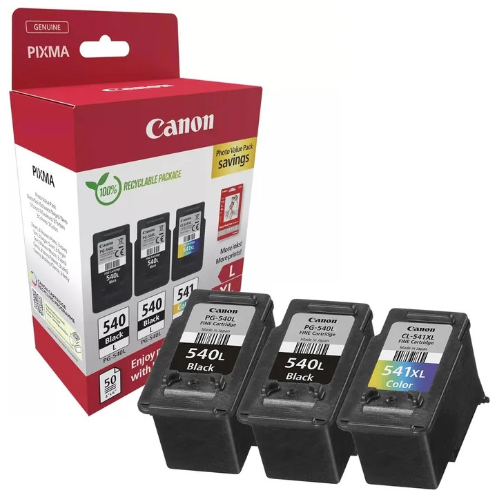 Оригинален комплект мастилени касети Canon PG-540Lx2 / CL-541XL, Black 11ml (300 pages) + Colour 15ml (400 pages) + 50 sheets GP