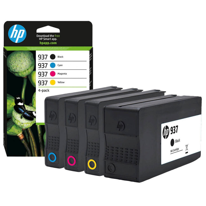 Оригинален комплект мастилени касети HP 937 CMYK, 4-пакет - 6C400NE - 1