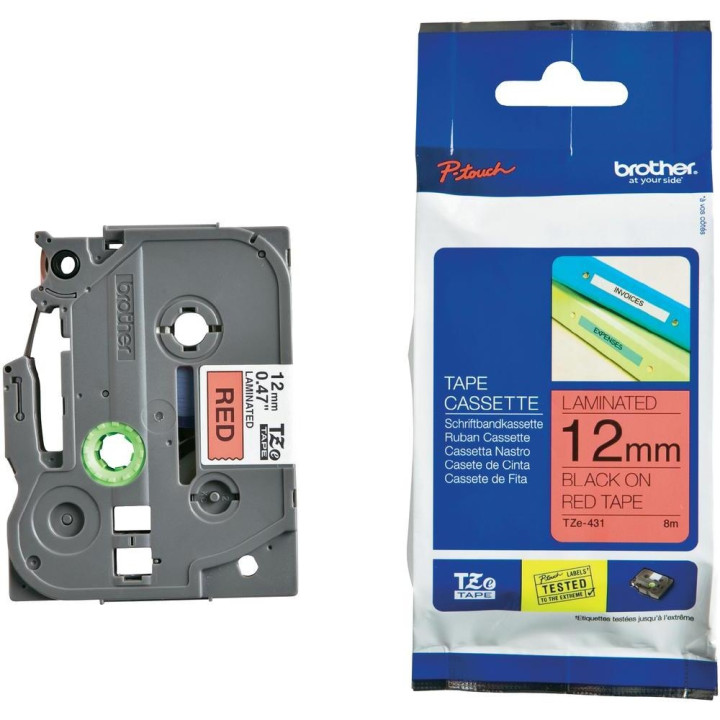 Консуматив Brother TZe-431, Лента TZ-e Flexible 12mm Gloss Black on Red 8m - TZE431 - 1