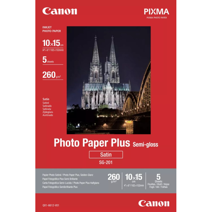 Полугланцова фото хартия Canon SG-201, 10x15cm, Semi-glossy, 260 g/m², 5 листа - 1686B072AA - 1