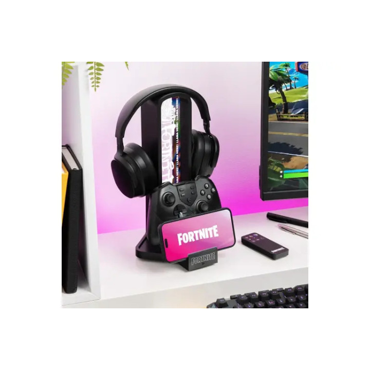 Светеща поставка за слушалки, телефон и джойстик Paladone Fortnite, 300 × 120 × 120 mm, черна с дистанционно упраление - PP14509