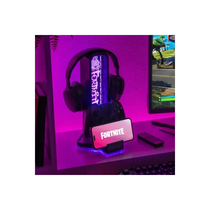 Светеща поставка за слушалки, телефон и джойстик Paladone Fortnite, 300 × 120 × 120 mm, черна с дистанционно упраление - PP14509