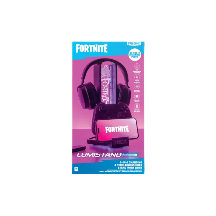 Светеща поставка за слушалки, телефон и джойстик Paladone Fortnite, 300 × 120 × 120 mm, черна с дистанционно упраление - PP14509