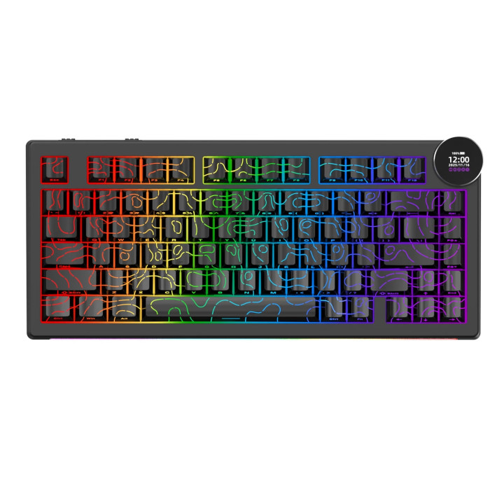 Bluetooth механична геймърска клавиатура Ajazz AK820 V2 PRO, 75%, White Peach Linear Switch, PBT Keycaps, RGB подсветка, 10000mA