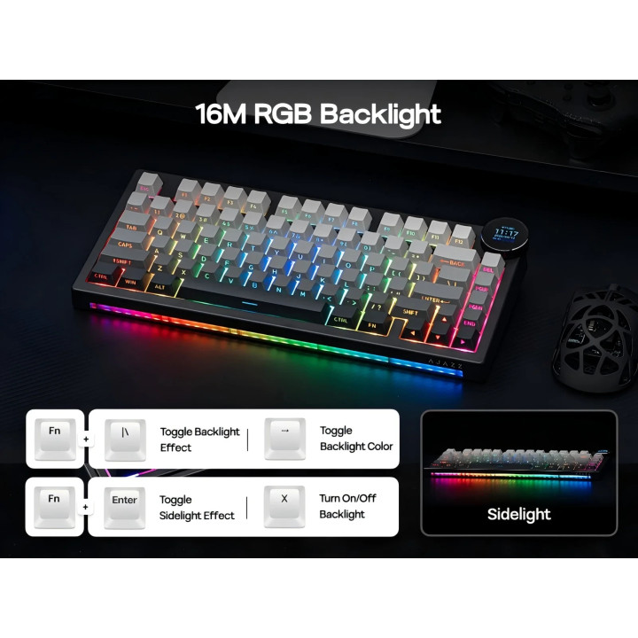 Bluetooth механична геймърска клавиатура Ajazz AK820 V2 PRO, 75%, White Peach Linear Switch, PBT Keycaps, RGB подсветка, 10000mA