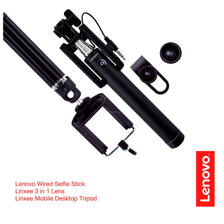 Селфи пръчка Lenovo Accessories Selfie Pack, черна, SS100 - 1