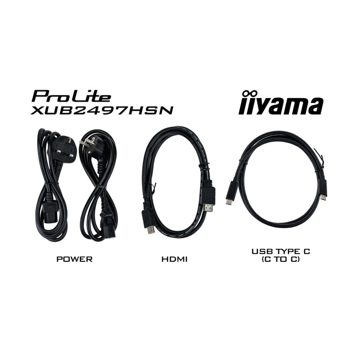 Монитор IIYAMA XUB2497HSN-W2, 23.8" Full HD IPS, sRGB 99%, USB-C Docking с 65W зареждане, LAN порт - 12