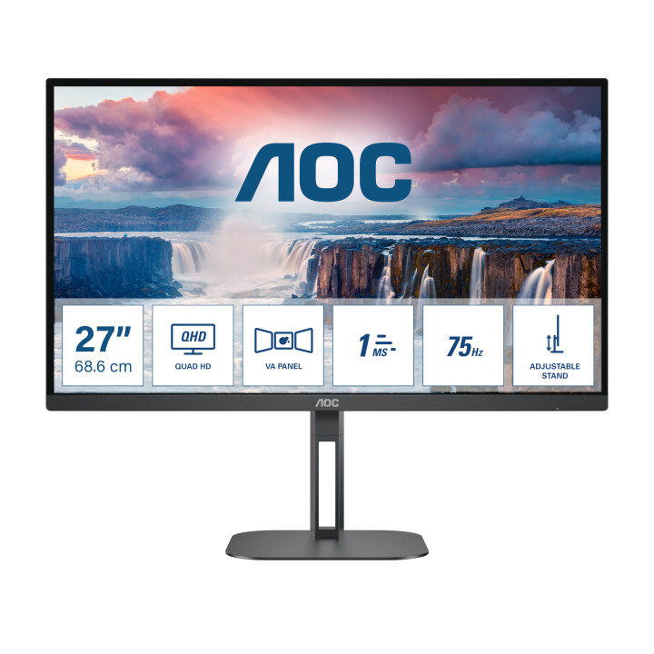 Монитор AOC Q27V5N/BK, 27" 2560x1440 VA, 75Hz, 1ms - 1