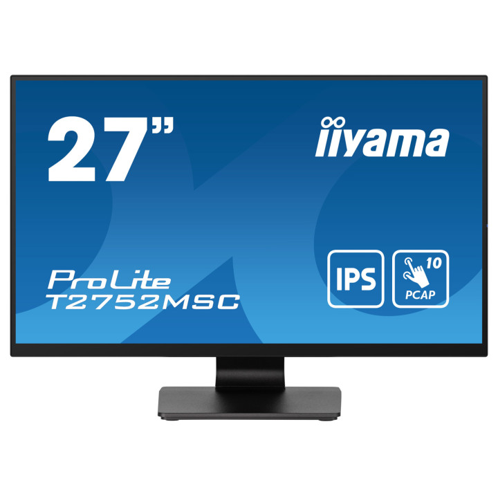 Монитор IIYAMA T2752MSC-B1, 27" Full HD IPS Touch 10-точков PCAP, 400 cd/m², HDMI, DisplayPor, USB хъб  - 1